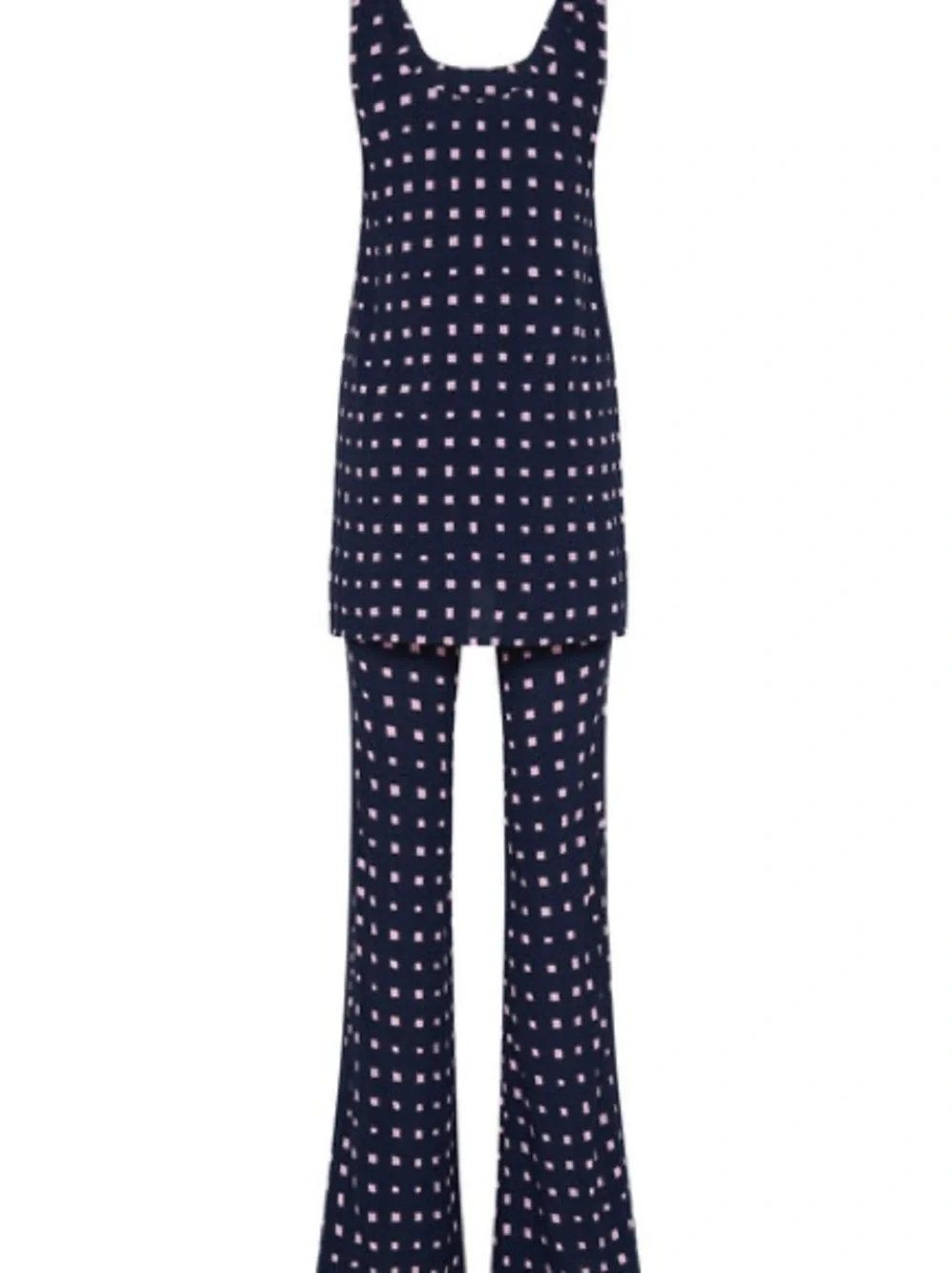 Mister Zimi Set Navy Wide-Leg Trousers with matching top with Pink Square Print